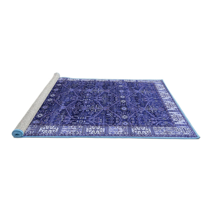 Sideview of Machine Washable Oriental Blue Industrial Rug, wshurb2024blu