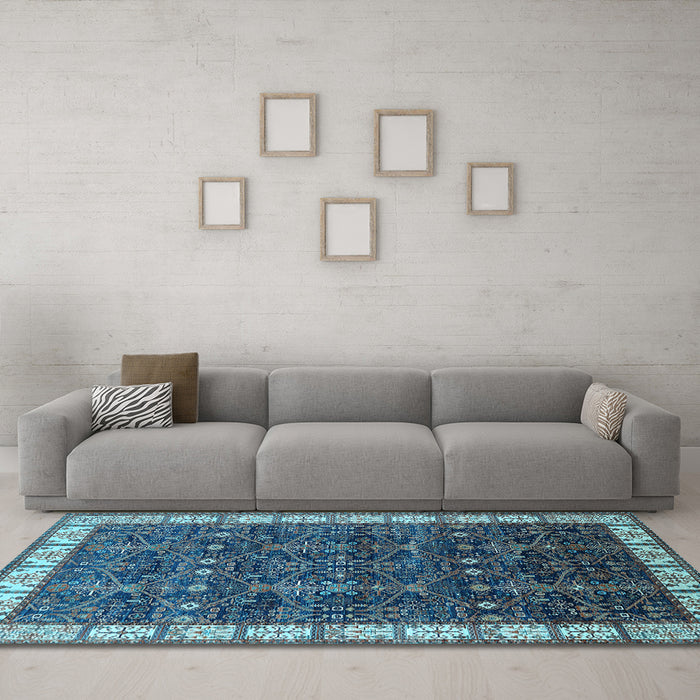 Machine Washable Oriental Light Blue Industrial Rug in a Living Room, wshurb2024lblu