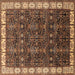 Square Machine Washable Oriental Brown Industrial Rug, wshurb2024brn