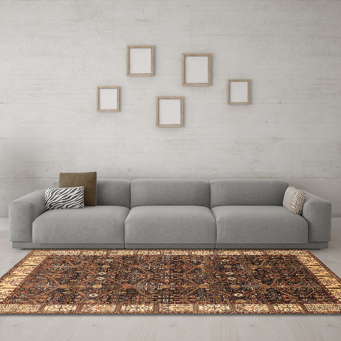 Machine Washable Oriental Brown Industrial Rug in a Living Room,, wshurb2024brn