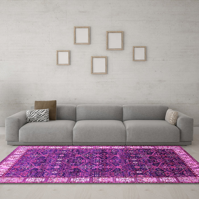 Machine Washable Oriental Pink Industrial Rug in a Living Room, wshurb2024pnk