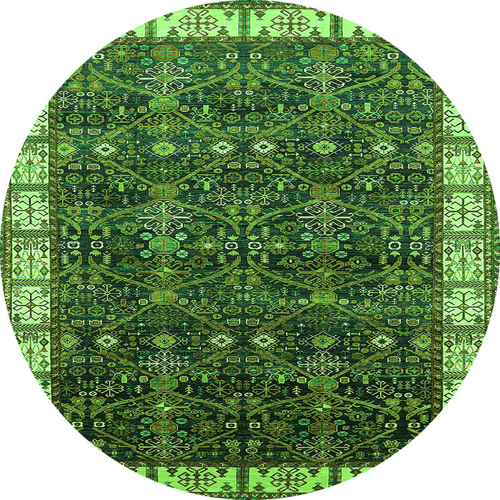 Round Machine Washable Oriental Green Industrial Area Rugs, wshurb2024grn