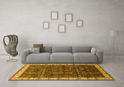 Machine Washable Oriental Yellow Industrial Rug in a Living Room, wshurb2024yw