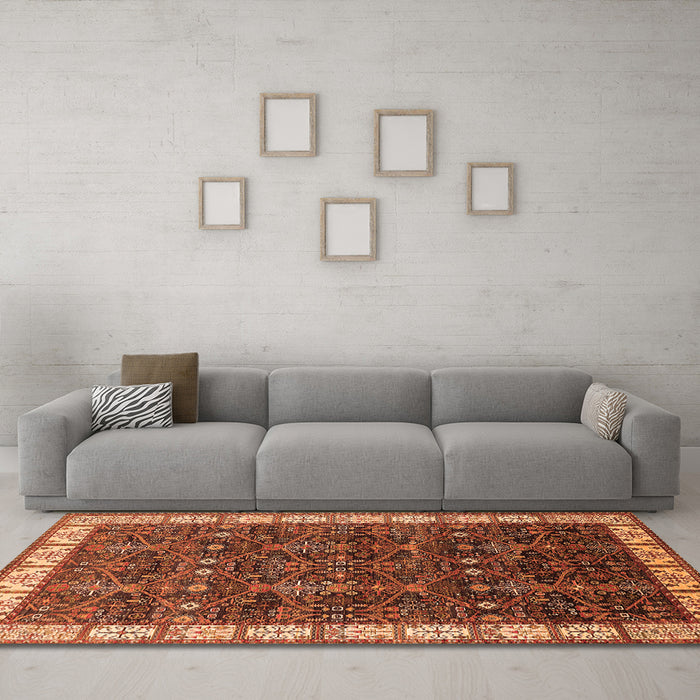 Machine Washable Oriental Orange Industrial Area Rugs in a Living Room, wshurb2024org