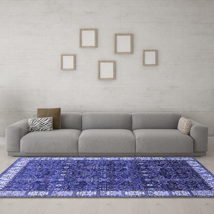 Machine Washable Oriental Blue Industrial Rug in a Living Room, wshurb2024blu