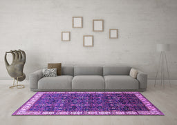 Machine Washable Oriental Purple Industrial Area Rugs in a Living Room, wshurb2024pur