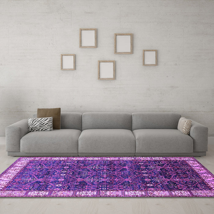 Machine Washable Oriental Purple Industrial Area Rugs in a Living Room, wshurb2024pur