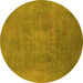 Round Machine Washable Oriental Yellow Industrial Rug, wshurb2025yw