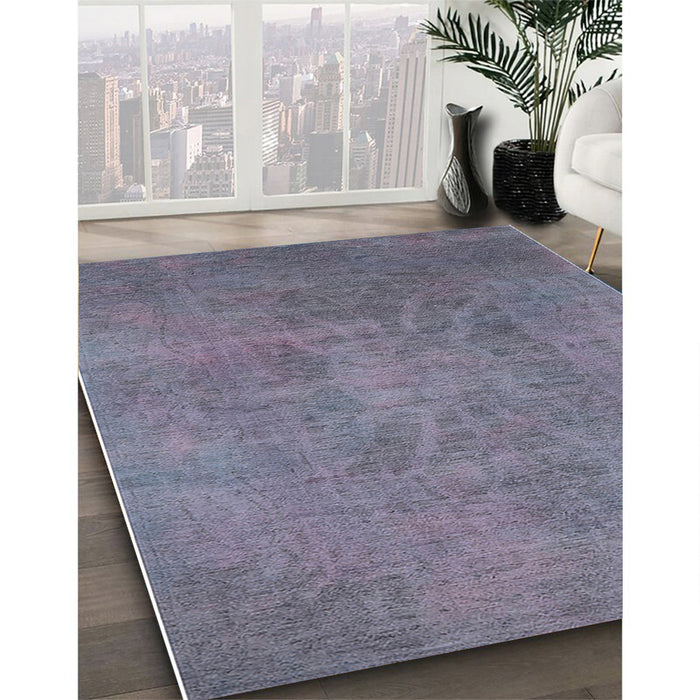 Mid-Century Modern Mist Blue Oriental Rug in Family Room, urb2025