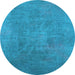 Round Machine Washable Oriental Light Blue Industrial Rug, wshurb2025lblu