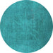 Round Oriental Turquoise Industrial Rug, urb2025turq