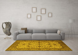 Machine Washable Oriental Yellow Traditional Rug in a Living Room, wshurb2026yw