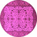 Round Machine Washable Oriental Pink Traditional Rug, wshurb2026pnk