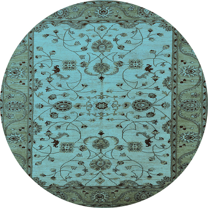 Round Machine Washable Oriental Light Blue Traditional Rug, wshurb2026lblu