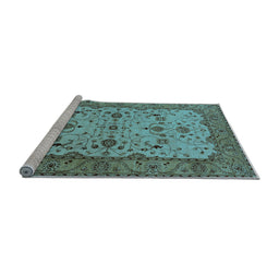 Sideview of Machine Washable Oriental Light Blue Traditional Rug, wshurb2026lblu