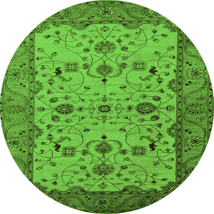 Round Machine Washable Oriental Green Traditional Area Rugs, wshurb2026grn