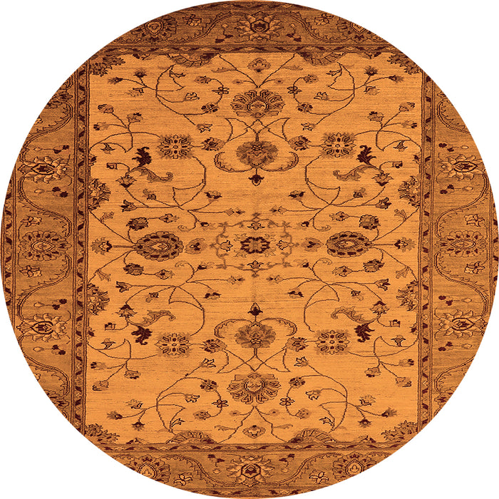 Round Machine Washable Oriental Orange Traditional Area Rugs, wshurb2026org