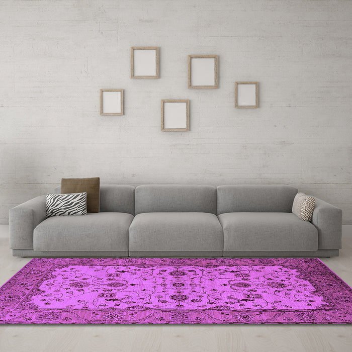 Machine Washable Oriental Purple Traditional Area Rugs in a Living Room, wshurb2026pur