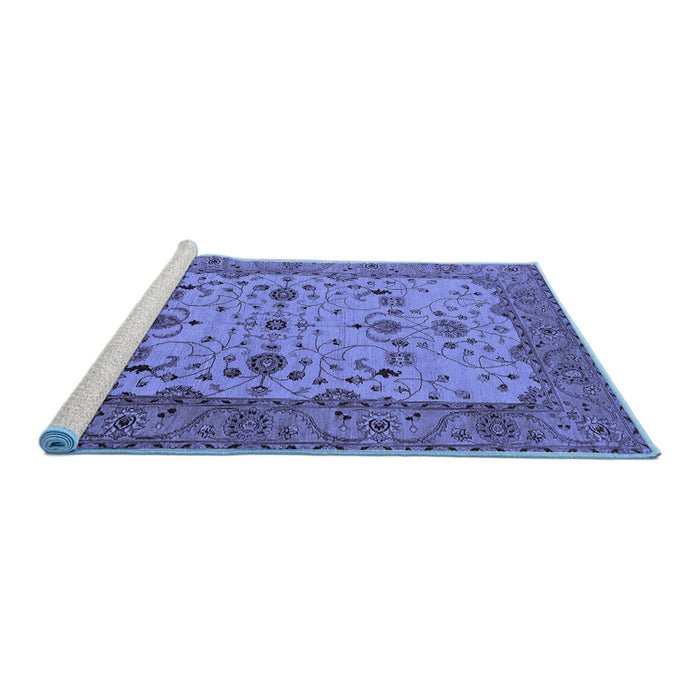 Sideview of Machine Washable Oriental Blue Traditional Rug, wshurb2026blu