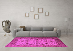 Machine Washable Oriental Pink Traditional Rug in a Living Room, wshurb2026pnk