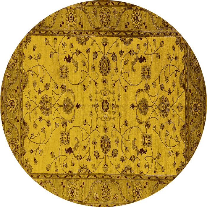 Round Machine Washable Oriental Yellow Traditional Rug, wshurb2026yw