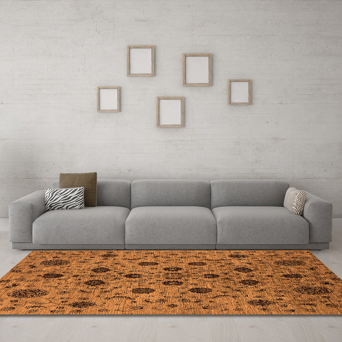 Machine Washable Oriental Orange Industrial Area Rugs in a Living Room, wshurb2027org