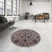 Round Mid-Century Modern Coffee Brown Oriental Rug in a Office, urb2027