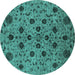 Round Machine Washable Oriental Turquoise Industrial Area Rugs, wshurb2027turq