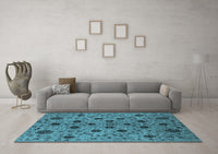 Machine Washable Oriental Light Blue Industrial Rug, wshurb2027lblu