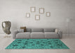 Machine Washable Oriental Turquoise Industrial Area Rugs in a Living Room,, wshurb2027turq