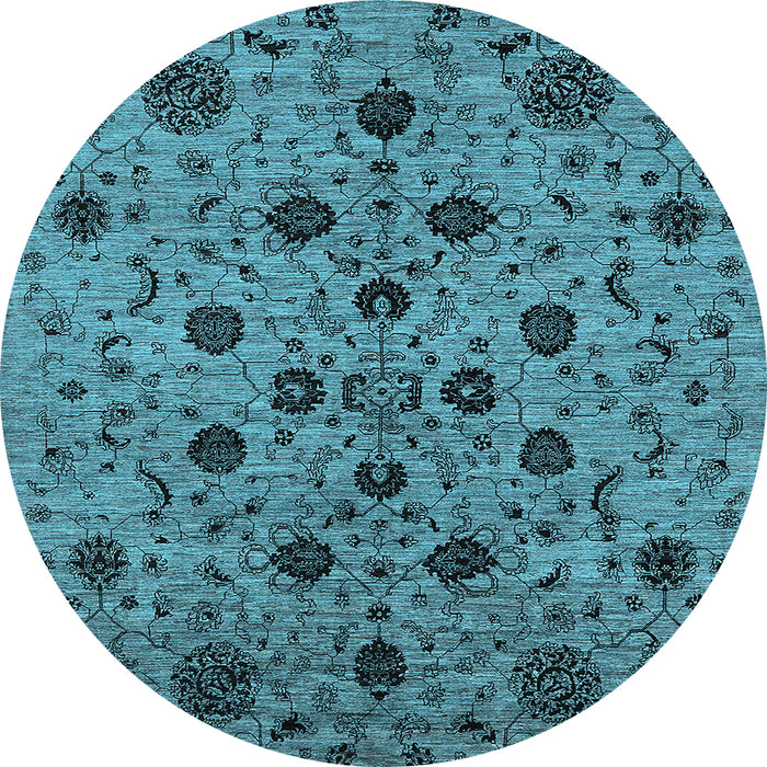 Round Machine Washable Oriental Light Blue Industrial Rug, wshurb2027lblu