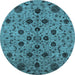 Round Machine Washable Oriental Light Blue Industrial Rug, wshurb2027lblu