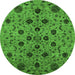 Round Machine Washable Oriental Green Industrial Area Rugs, wshurb2027grn