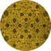 Round Machine Washable Oriental Yellow Industrial Rug, wshurb2027yw