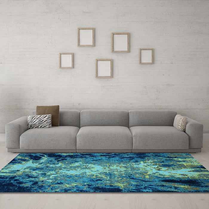 Machine Washable Oriental Light Blue Industrial Rug in a Living Room, wshurb2028lblu