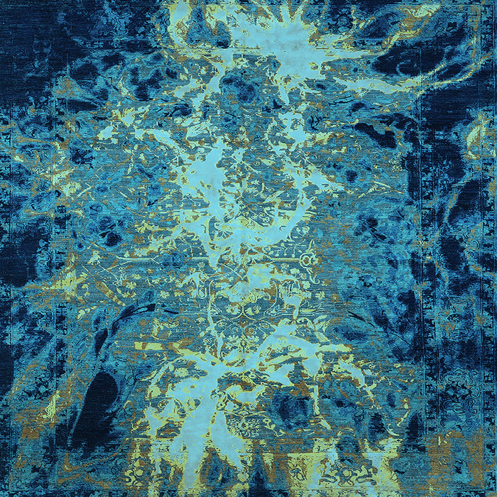 Square Machine Washable Oriental Light Blue Industrial Rug, wshurb2028lblu