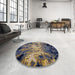 Round Mid-Century Modern Brown Oriental Rug in a Office, urb2028