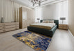 Mid-Century Modern Brown Oriental Rug in a Bedroom, urb2028