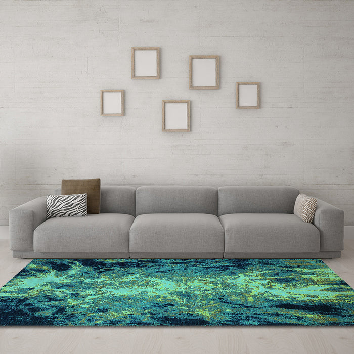 Machine Washable Oriental Turquoise Industrial Area Rugs in a Living Room,, wshurb2028turq