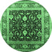 Round Oriental Emerald Green Industrial Rug, urb2029emgrn