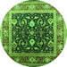 Round Machine Washable Oriental Green Industrial Area Rugs, wshurb2029grn