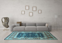 Machine Washable Oriental Light Blue Industrial Rug, wshurb2029lblu