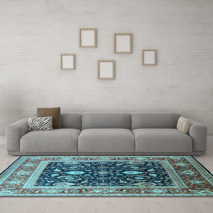 Machine Washable Oriental Light Blue Industrial Rug in a Living Room, wshurb2029lblu