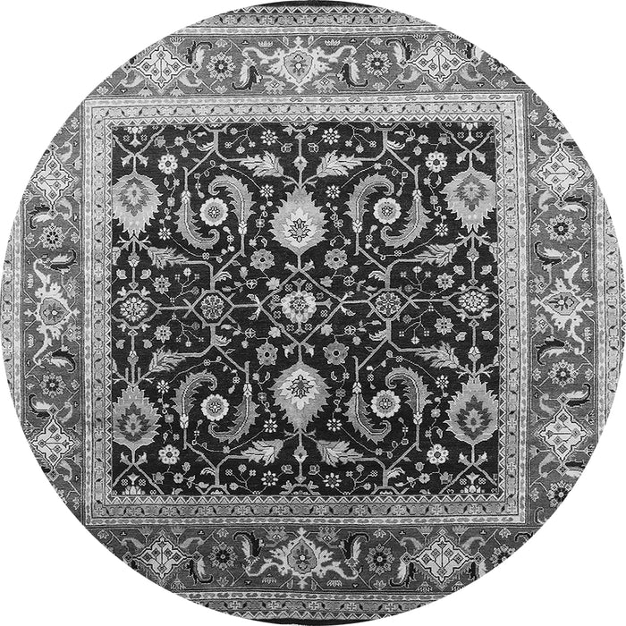 Round Machine Washable Oriental Gray Industrial Rug, wshurb2029gry