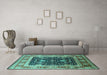 Machine Washable Oriental Turquoise Industrial Area Rugs in a Living Room,, wshurb2029turq