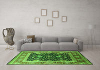 Machine Washable Oriental Green Industrial Rug, wshurb2029grn