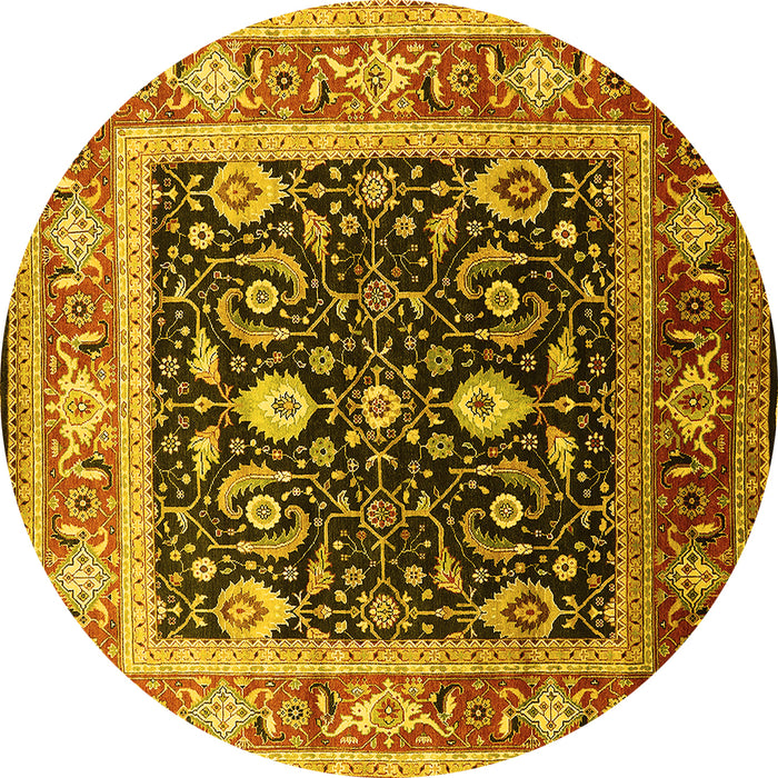 Round Machine Washable Oriental Yellow Industrial Rug, wshurb2029yw