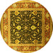 Round Machine Washable Oriental Yellow Industrial Rug, wshurb2029yw