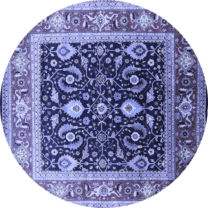 Round Machine Washable Oriental Blue Industrial Rug, wshurb2029blu