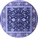 Round Machine Washable Oriental Blue Industrial Rug, wshurb2029blu